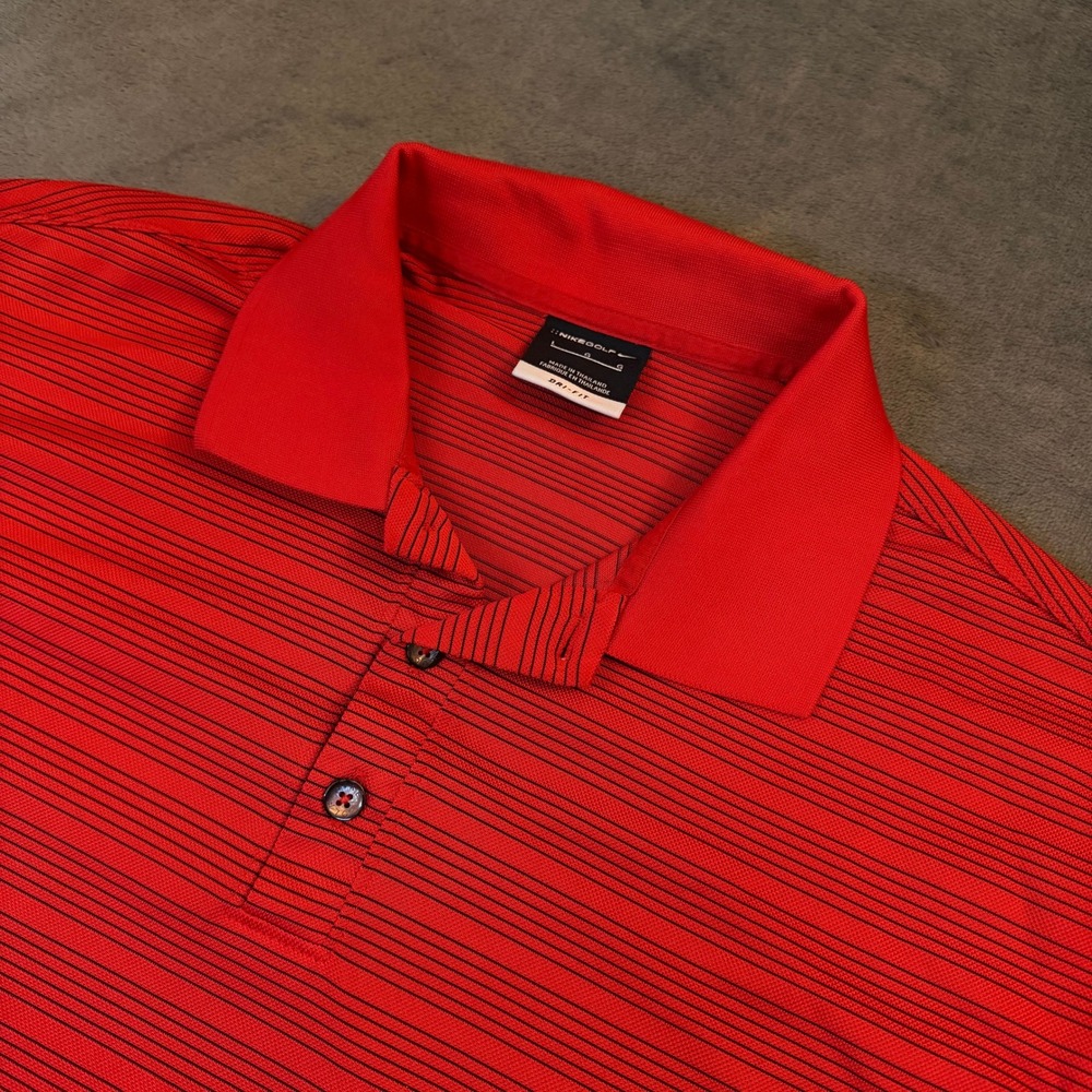 Nike Dri Fit Polo Shirt‎ Mens Large Red Striped Performance Short Sleeve